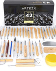 Pottery & Polymer Clay Tools, 42-Piece Sculpting Set, Steel Tip Pottery Tools with Wooden Handles, Craft Kit for Pottery Modeling, Carving