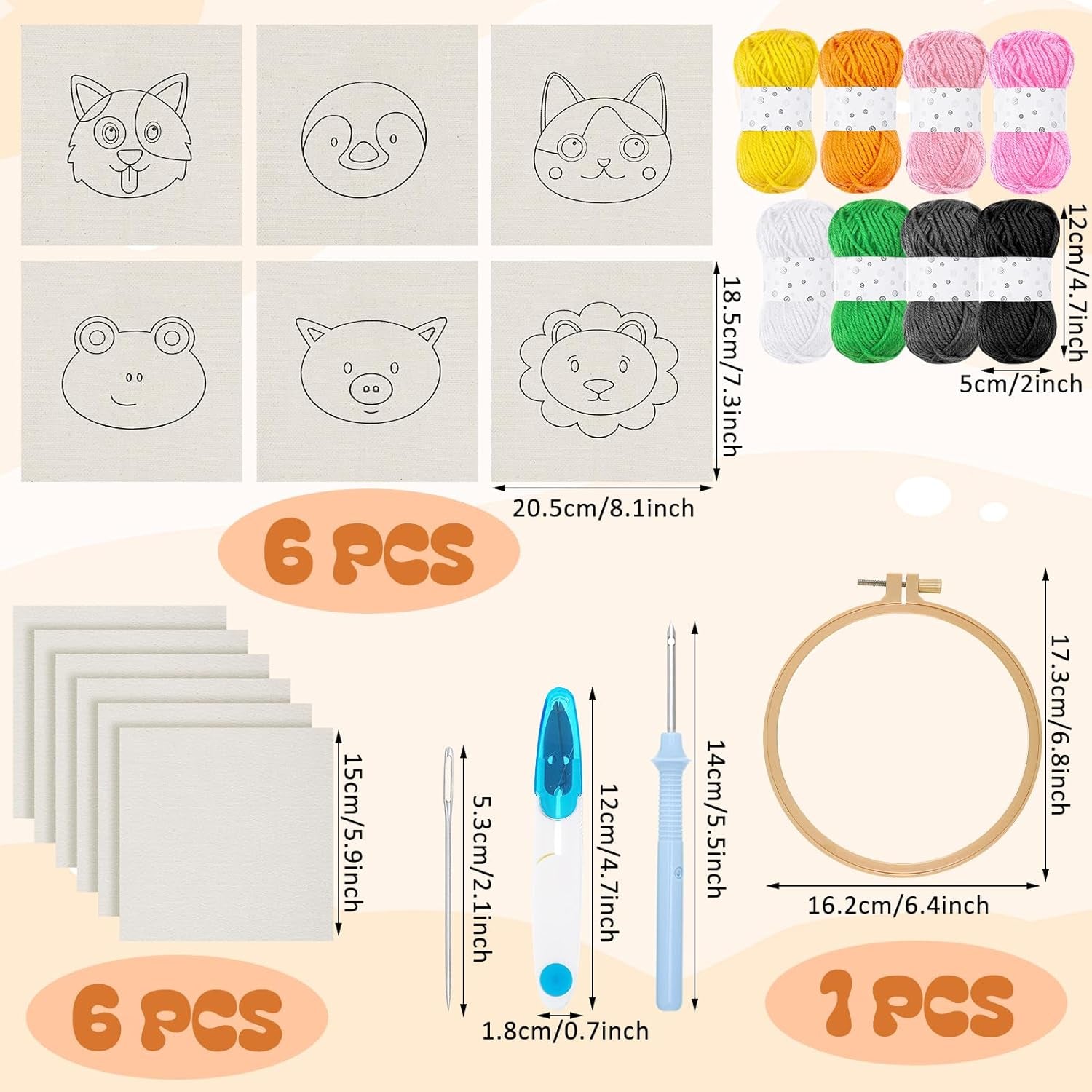 6 Set Animal Punch Needle Coasters Kit with Pattern, Yarn, Adhesive Felts, Hand Tools, Wooden Embroidery Hoop and Instruction Rug Punch Decoration DIY Art Crafts Kit for Adult Beginner