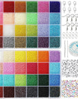 Total 48000Pcs Size 2Mm Seed Beads for Jewelry Making,12/0 Tiny Craft Beading Kit Set,260Pcs Letter Alphabet Beads with Elastic String,Earring Hooks and Claw Clasps