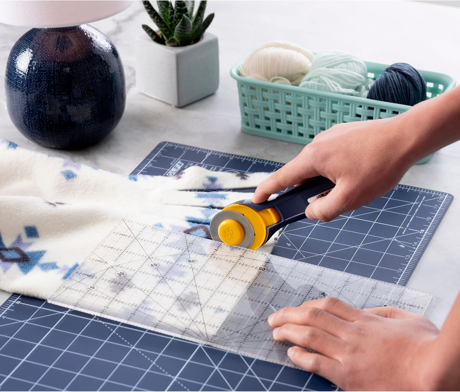 45Mm Quick-Change Rotary Cutter (RTY-2C/NBL) - Rotary Fabric Cutter W/ Blade Cover for Crafts, Sewing, Quilting, Replacement Blade:  RB45-1 (Navy)