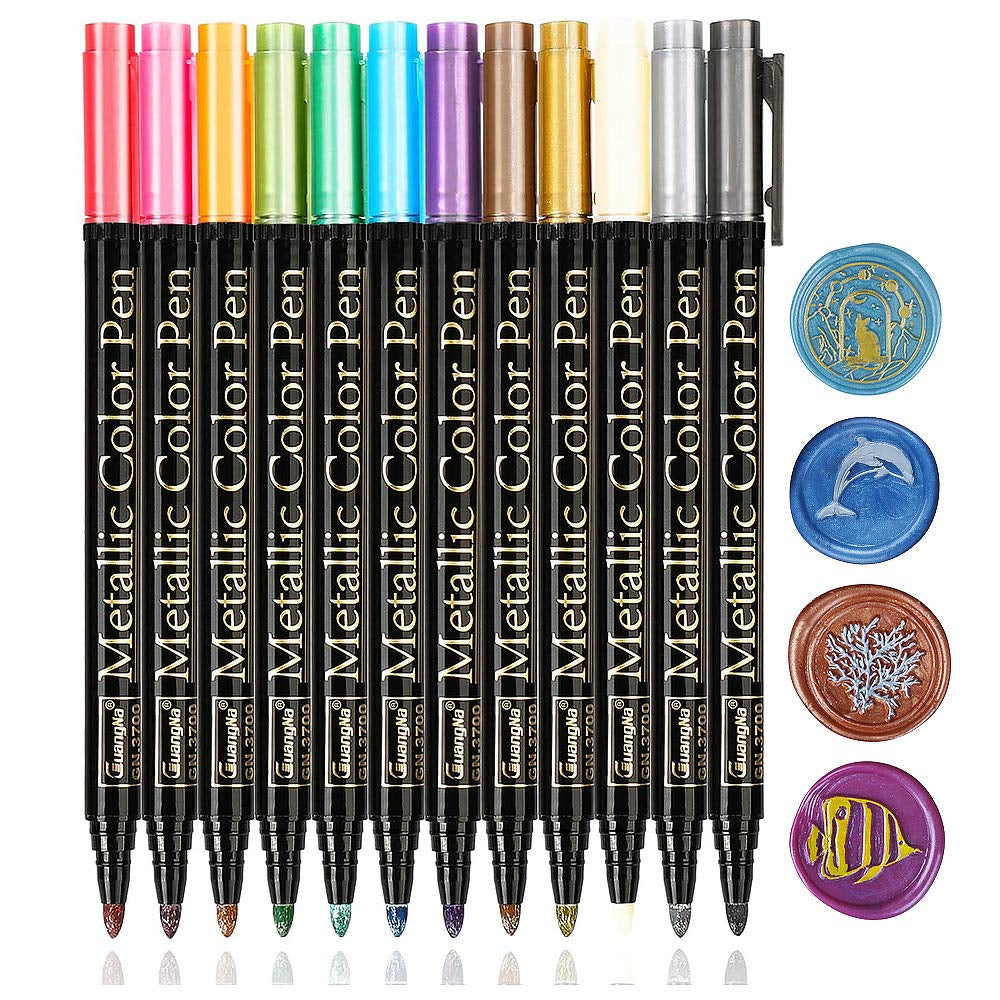Wax Seal Pen Kit,  12PCS Metallic Marker Color Pen for Decorating Wax Seal Stamp, Premium Wax Seal Pen Set for Wedding Wax Envelope Seal, Fit All Wax Seal Beads or Wax Seal Sticks