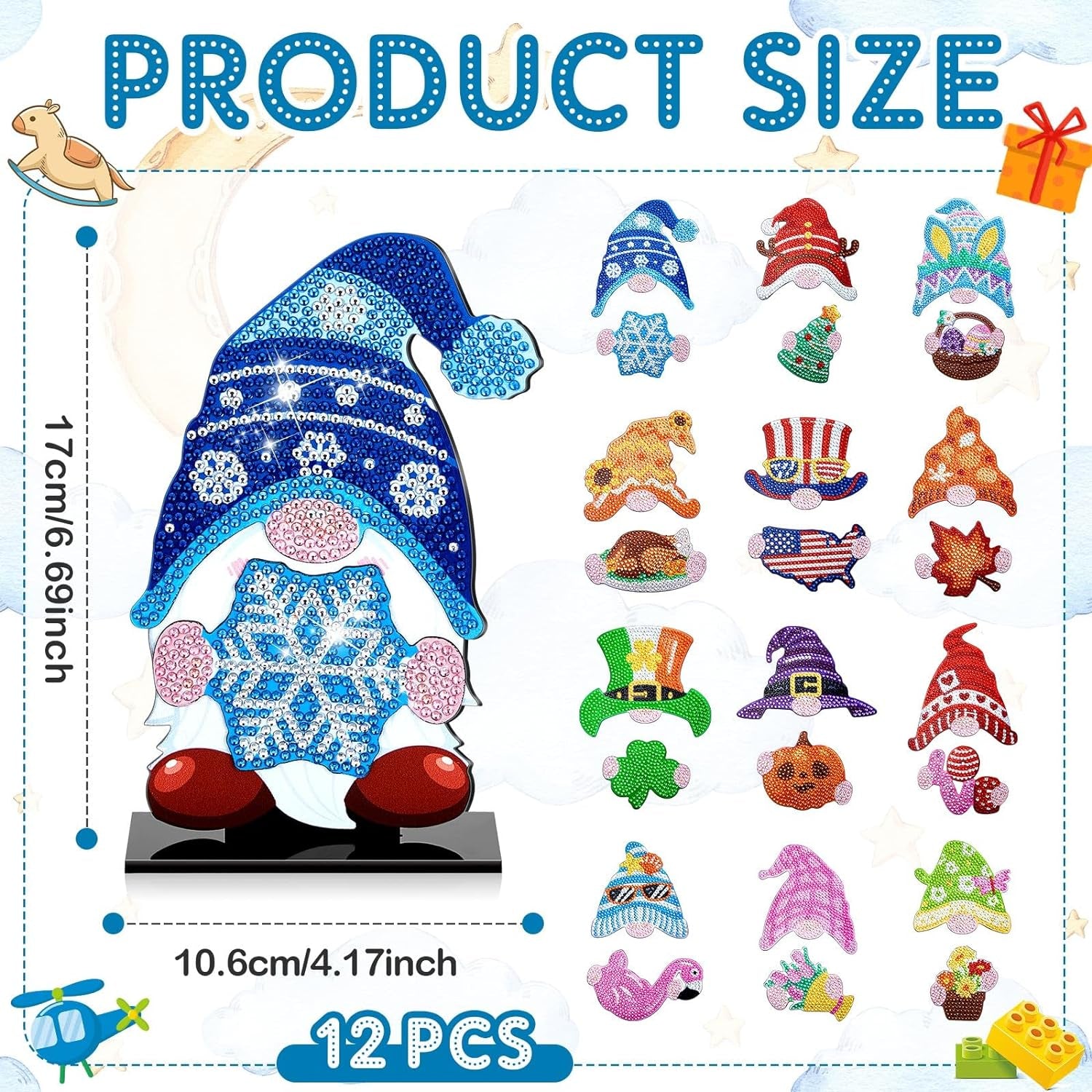 24 Pcs Magnetic Diamond Painting Interchangeable Gnome Stand Decor DIY Holiday Seasonal Tiered Tray Decoration with Magnet Pieces Detachable Fall Desk Decorations for Office Home