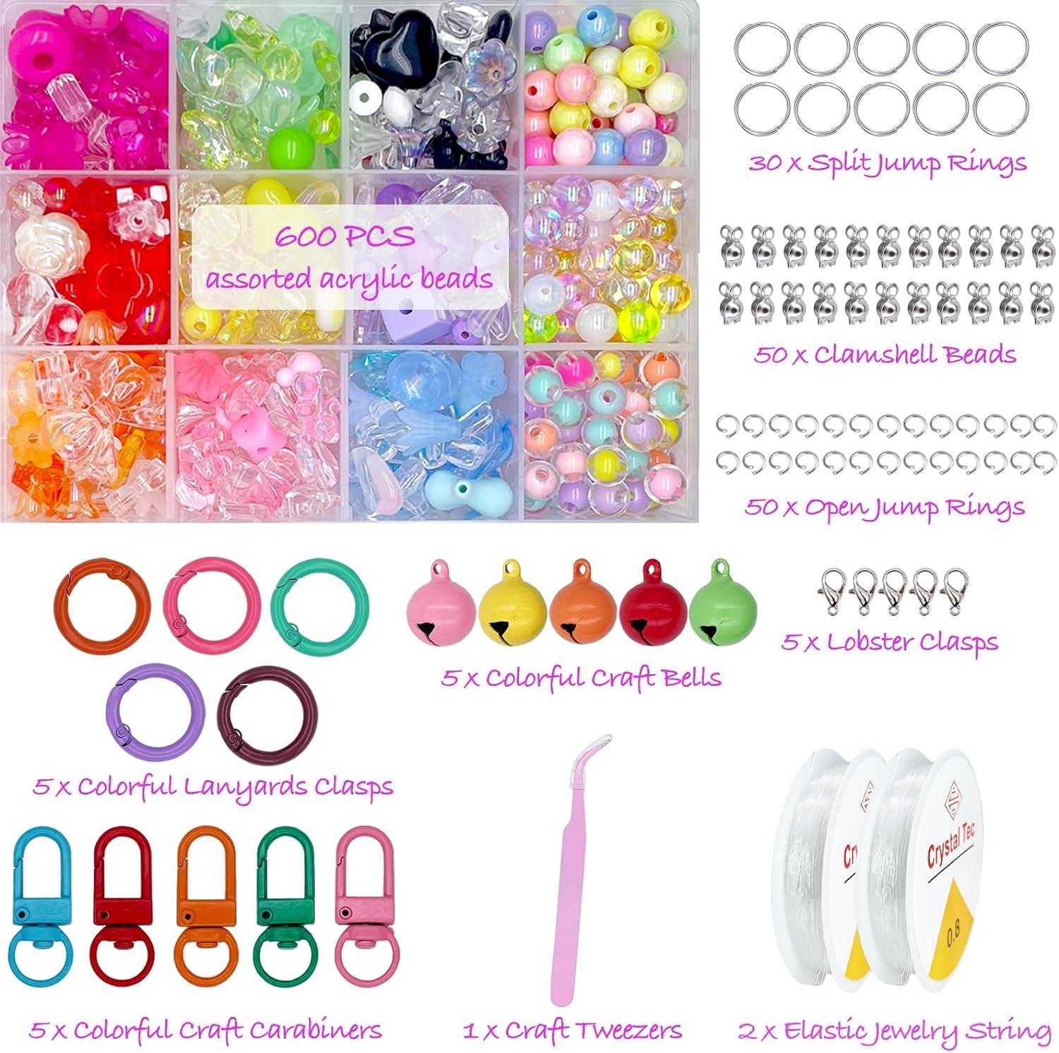 750 PCS Acrylic Assorted Beads - Aesthetic Beads Cute Beads for Bracelets Making, Flower Star Butterfly Pastel Beads,Acrylic Beads, Assorted Beads for Jewelry Making (12Color-Acrylic-Bead)