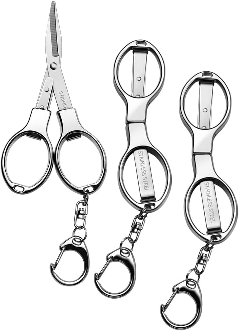 Folding Scissors 3 PCS Small Scissors, Secure Keychain Scissors All Purpose, Stainless Steel Retractable Mini Scissors for Office, Travel, Fishing
