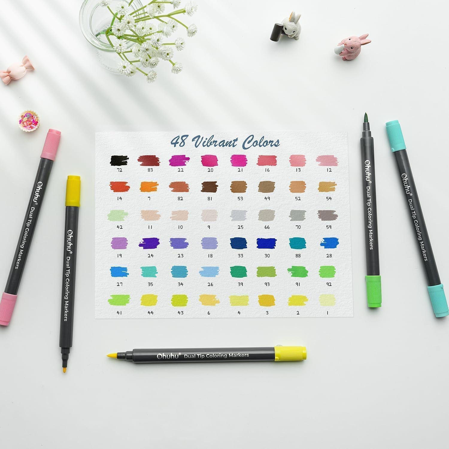 Markers Brush Tip 48-Colors with 36-Sheet Coloring Book - Double Tipped Markers for Adults Coloring Books - Art Marker Set Bundles with 100% Bleed-Proof Coloring Pages - Fine & Brush Dual Tips