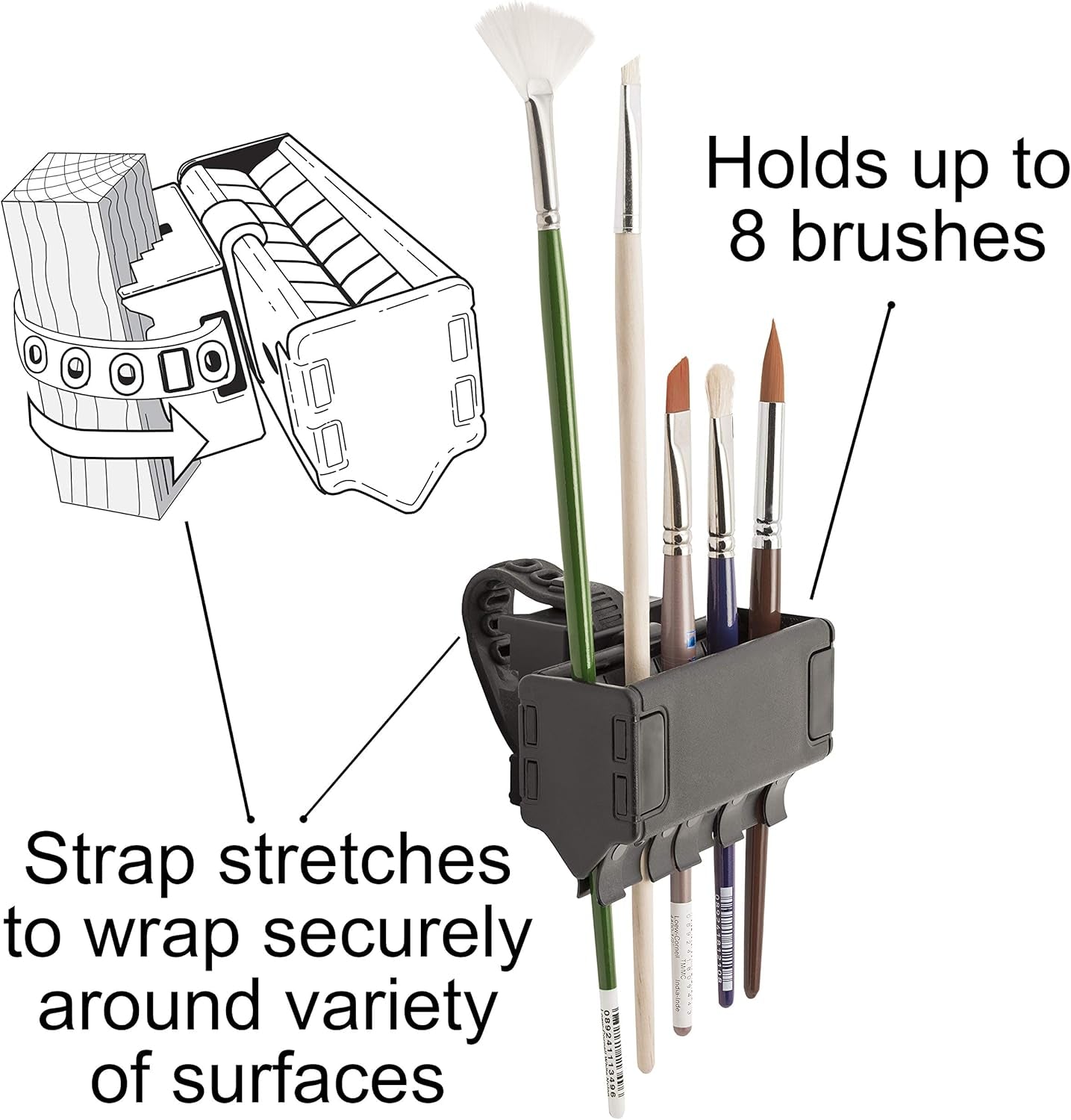 Brush Grip Paintbrush Holder and Drying Rack/Caddy, Painting Supplies (Black)