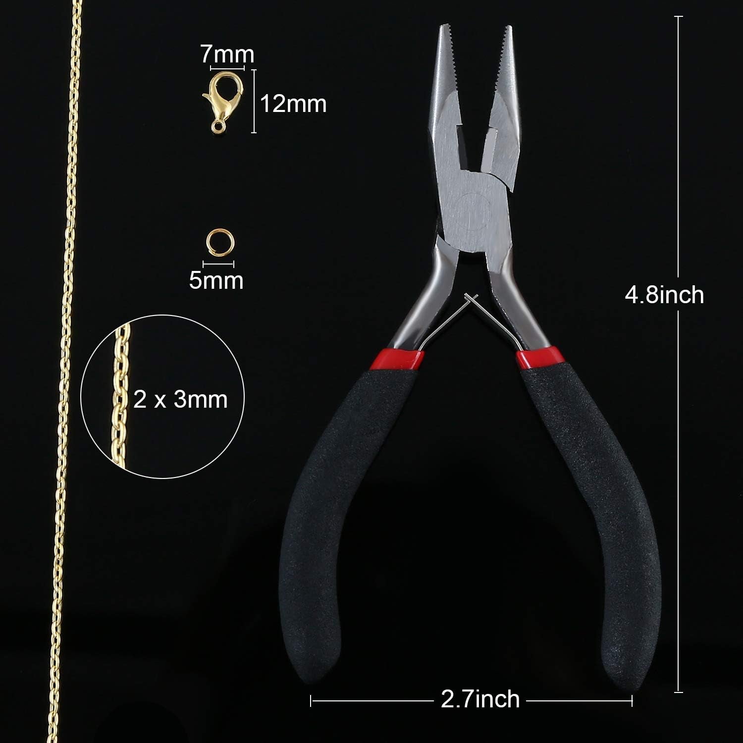 39.4 Feet 2 Mm Link Chains Necklace Chain Necklace Jewelry Plier with 30 Pieces Lobster Clasps and 100 Pieces Jump Rings for Jewelry Accessories Diy(Gold)