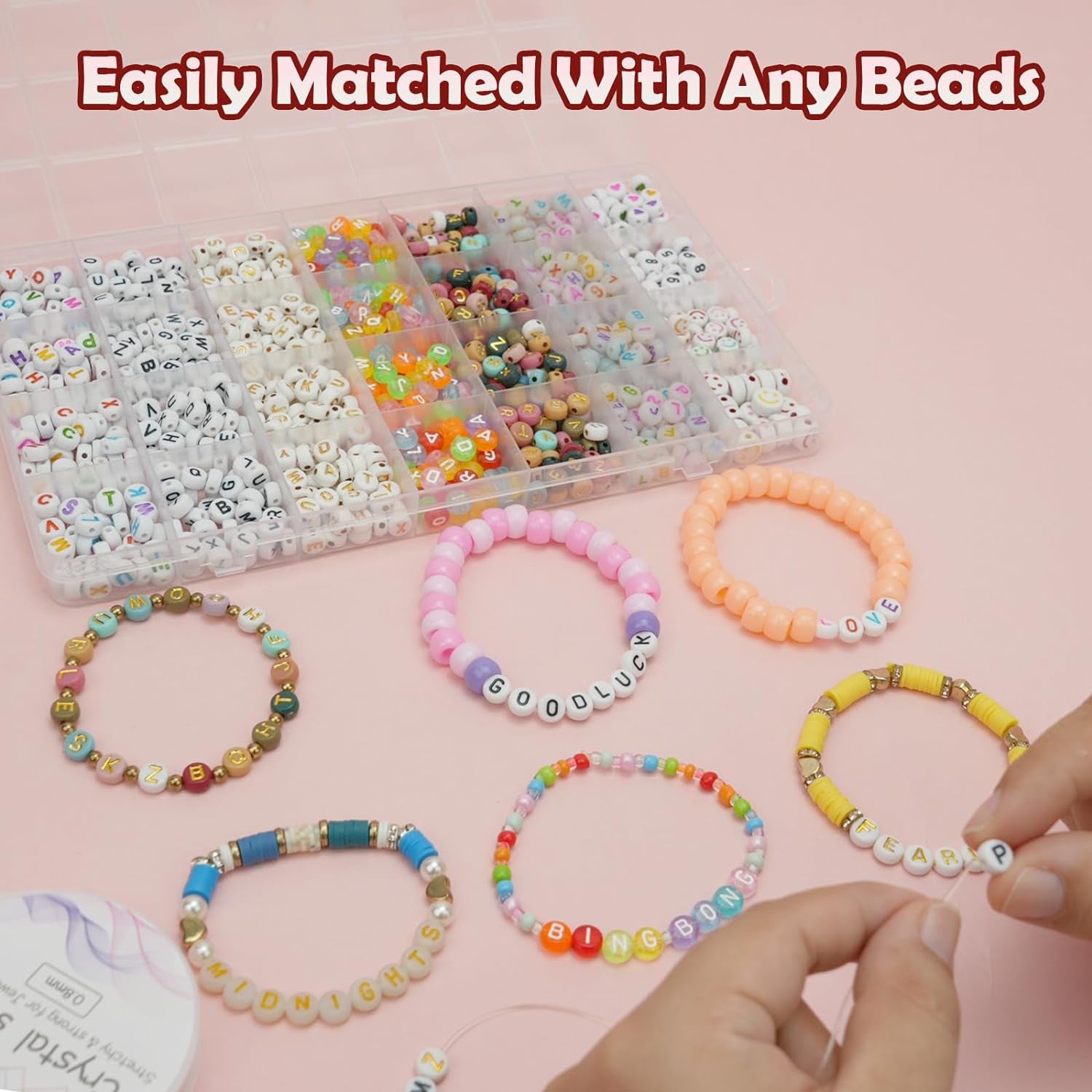 1400Pcs 6 Colors 4X7Mm Letter Beads for Bracelets Making Kit Alphabet Beads for Jewelry Making with Number Heart Beads Friendship Bracelet Kit