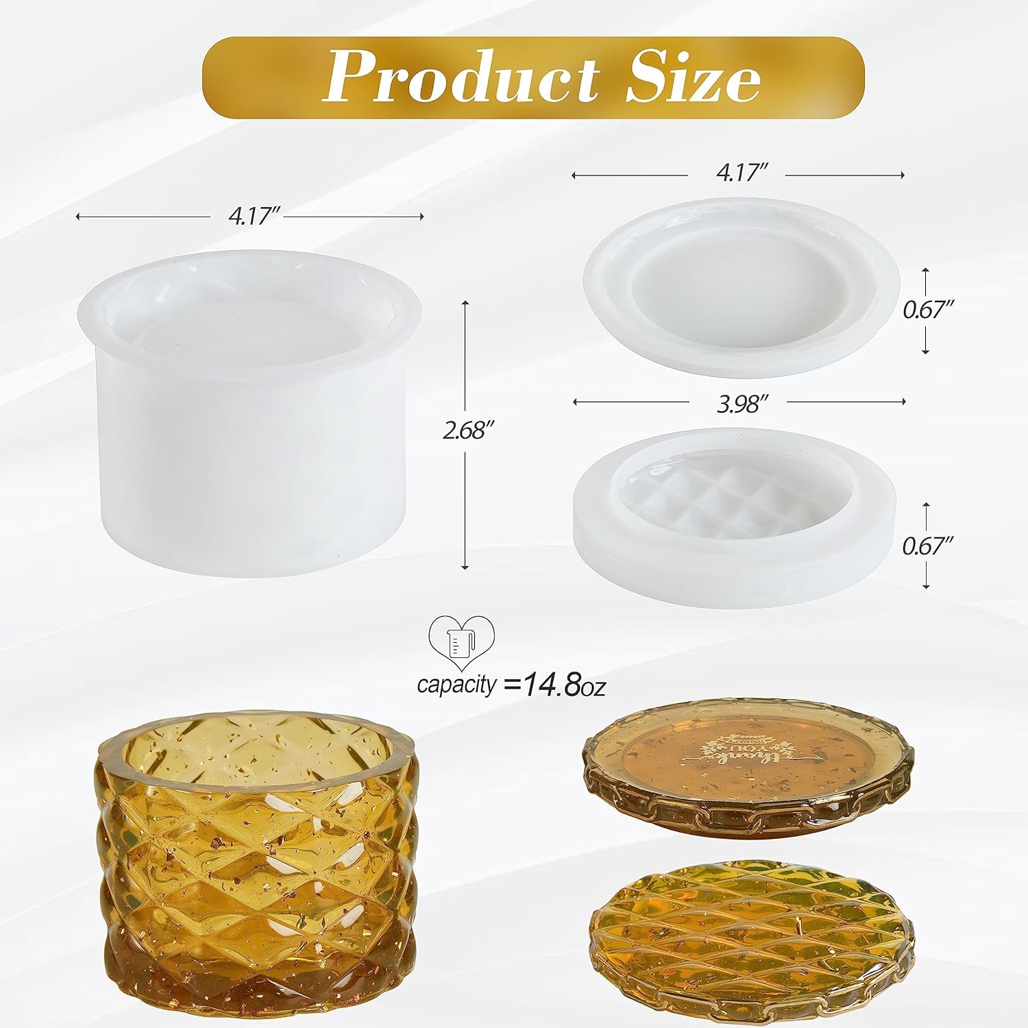 Jar Resin Molds Silicone, Large Diamond Jar Silicone Molds with 2Pcs Lid, Epoxy Jar Molds for Storage Box,Candy Jewelry Container,Home Decoration,Diy Resin Epoxy Casting Craft