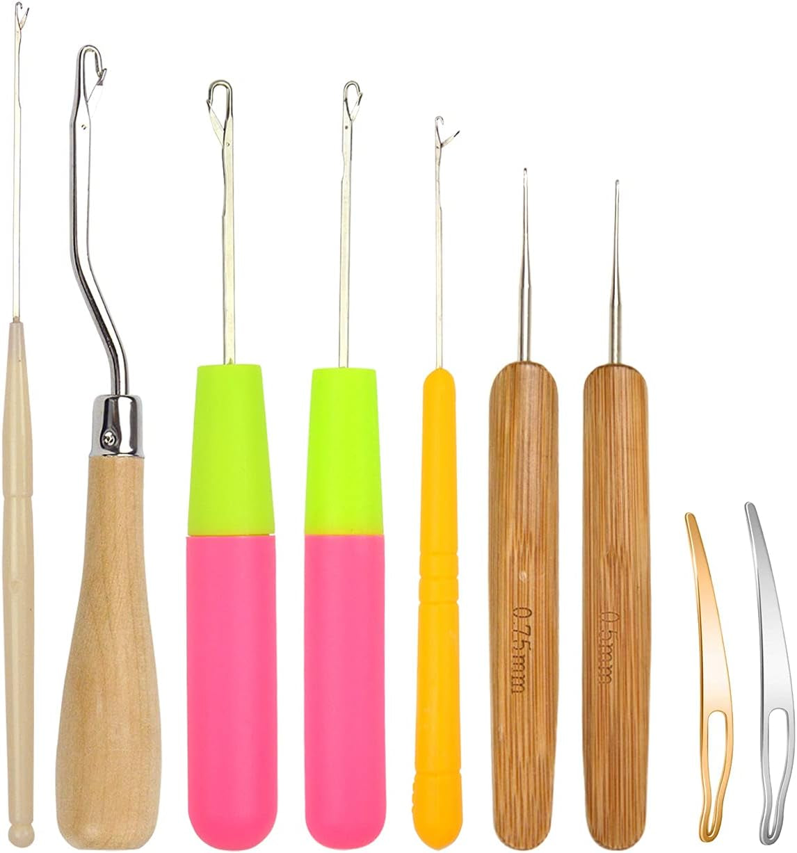 9 Pcs Bent Latch Hook Crochet Needle Set Dreadlocks Tool Crochet Hooks Hair Locking Tool for Hair Extension Braid Carpet Making and Other Craft