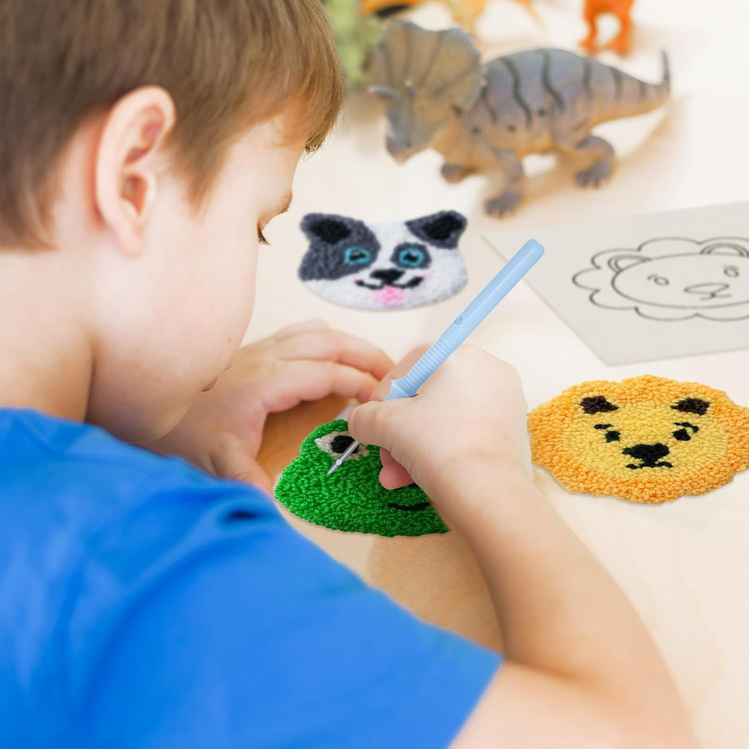 6 Set Animal Punch Needle Coasters Kit with Pattern, Yarn, Adhesive Felts, Hand Tools, Wooden Embroidery Hoop and Instruction Rug Punch Decoration DIY Art Crafts Kit for Adult Beginner