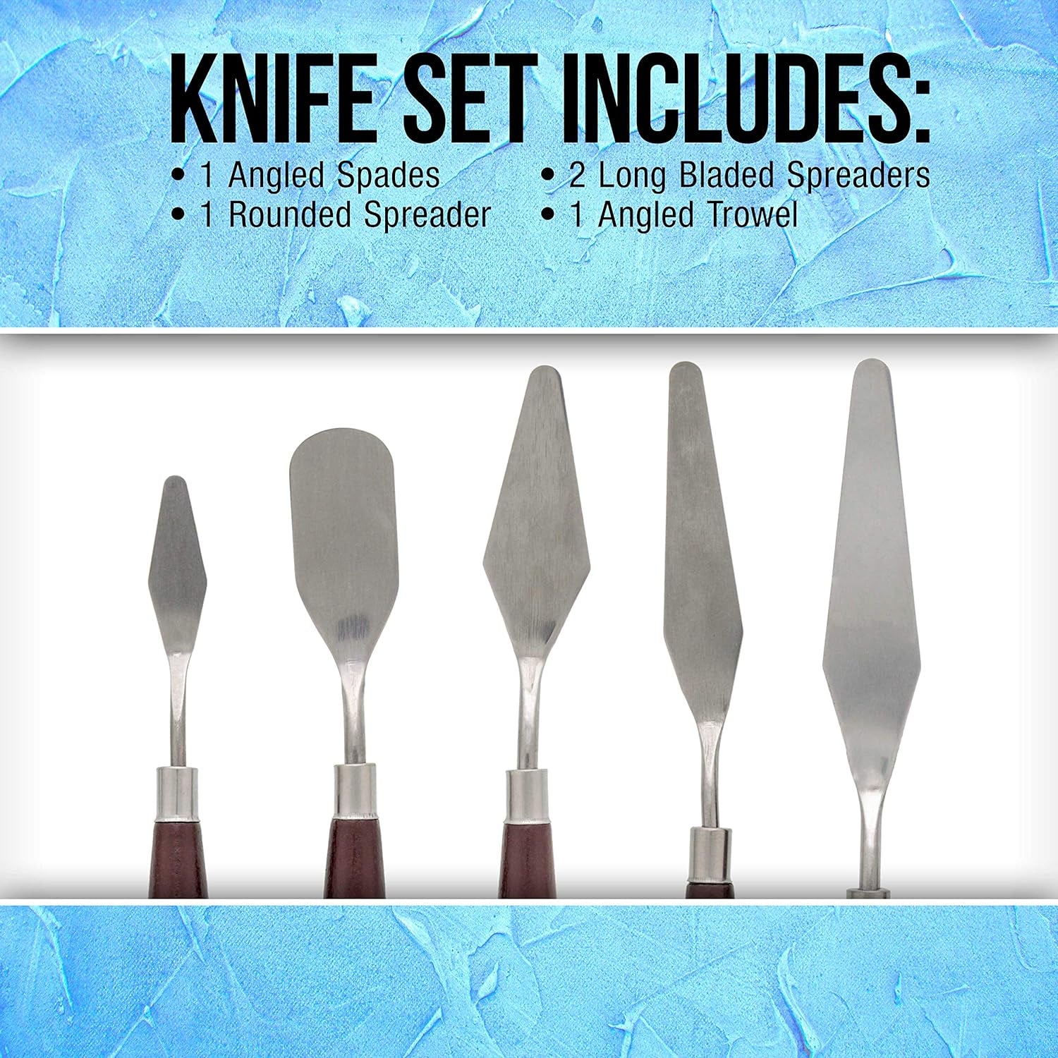 5-Piece Stainless Steel Palette Knife Set - Flexible Spatula Painting Knives for Color Mixing, Spreading, Applying Oil &amp; Acrylic Paint on Canvases, Cake Icing, 3D Printer Removal Tool