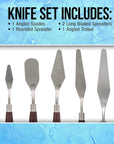 5-Piece Stainless Steel Palette Knife Set - Flexible Spatula Painting Knives for Color Mixing, Spreading, Applying Oil & Acrylic Paint on Canvases, Cake Icing, 3D Printer Removal Tool