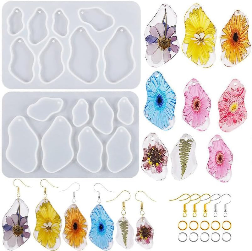 44PCS Resin Earring Molds, Silicone Molds for Epoxy Resin, Geometrical Flower Leave Heart Shaped Epoxy Silicone Casting Molds for Jewelry Pendant Keychain Charm, Resin Epoxy Kit