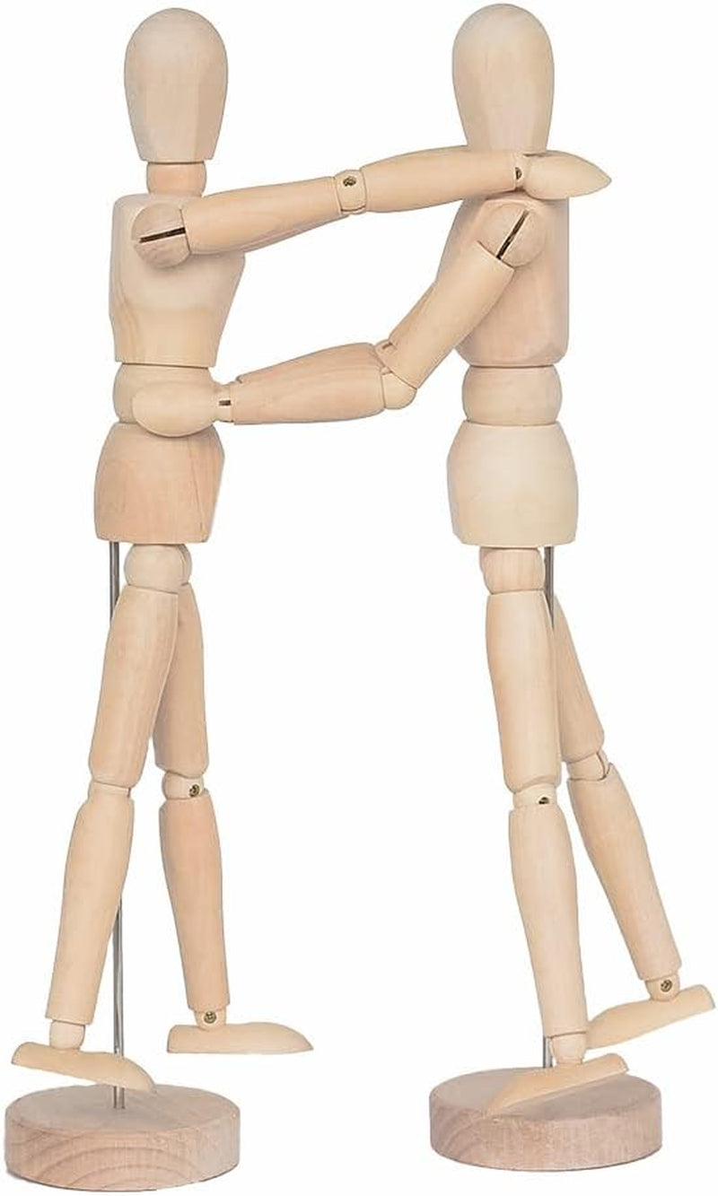 2 Pack 12 Inches Tall Wooden Mannequin Artist Manikin with Stand - Great for Drawing or Desktop Decor （Men and Women/Dad and Mom ）