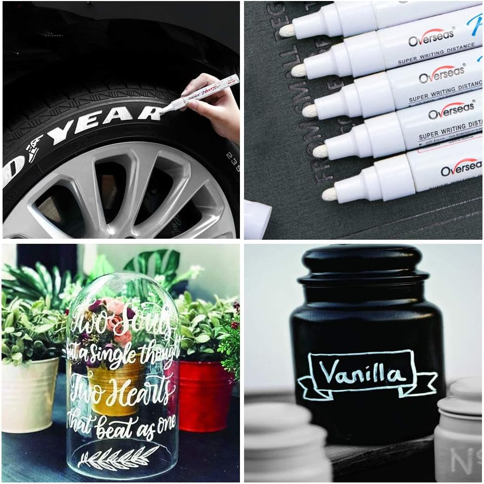 White Paint Pens Paint Markers, 12 Pack Waterproof Oil-Based Paint Pen Set Quick Dry and Permanent, Markers for Rock, Stone, Ceramic, Wood, Fabric, Plastic, Canvas, Glass, Mugs, Tires