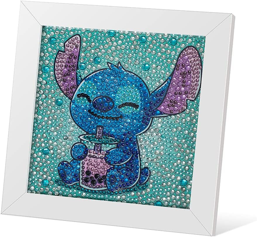 5D Diamond Painting Kit for Kids with Wooden Frame Easy Small Anime Diamond Painting Full Drill Diamond Art Gem Painting for Beginners 7X7 Inch (Stitch)