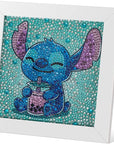 5D Diamond Painting Kit for Kids with Wooden Frame Easy Small Anime Diamond Painting Full Drill Diamond Art Gem Painting for Beginners 7X7 Inch (Stitch)