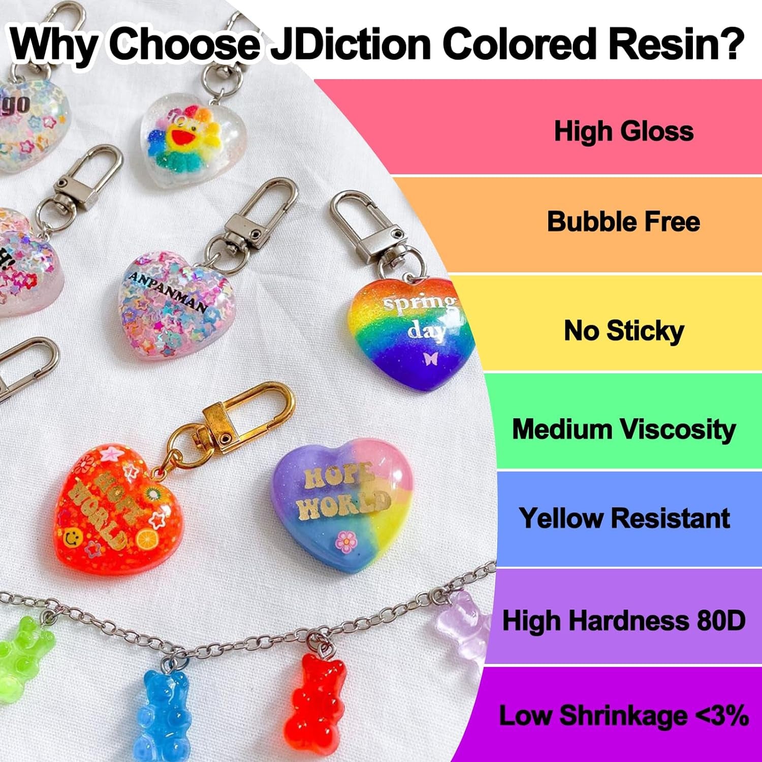 UV Resin, 8 Colors-240G UV Resin Odorless and Hard Rainbow UV Resin Kit for Jewelry Making, Colored Resin Casting and Coating, Crafts and Decoration