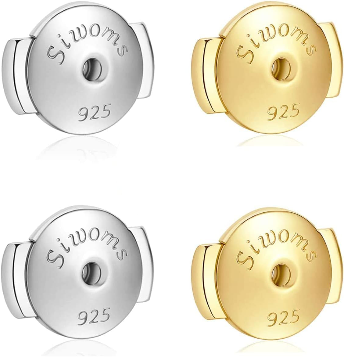 2-Pairs 14K Gold Locking Earring-Back Replacements for Studs, Hypoallergenic 925 Silver Secure Backings (No Fading, Comfort)