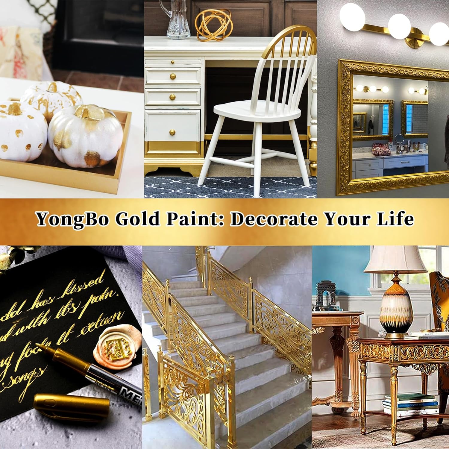 Metallic Gold Acrylic Paint, 100Ml Gold Paint, Gold Leaf Paint for Metal, Wood, Headstone, Painting, Non Toxic Non Fading