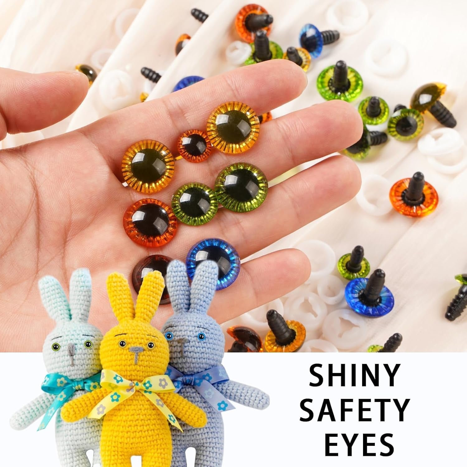 Safety Eyes 80 PCS 10Mm-18Mm Safety Eyes for Amigurumi Plastic Craft Colored Safety Eyes for Crochet with Washers Crochet Eyes for Plush Stuffed Animals, Stuffed Toy and Halloween Decorations