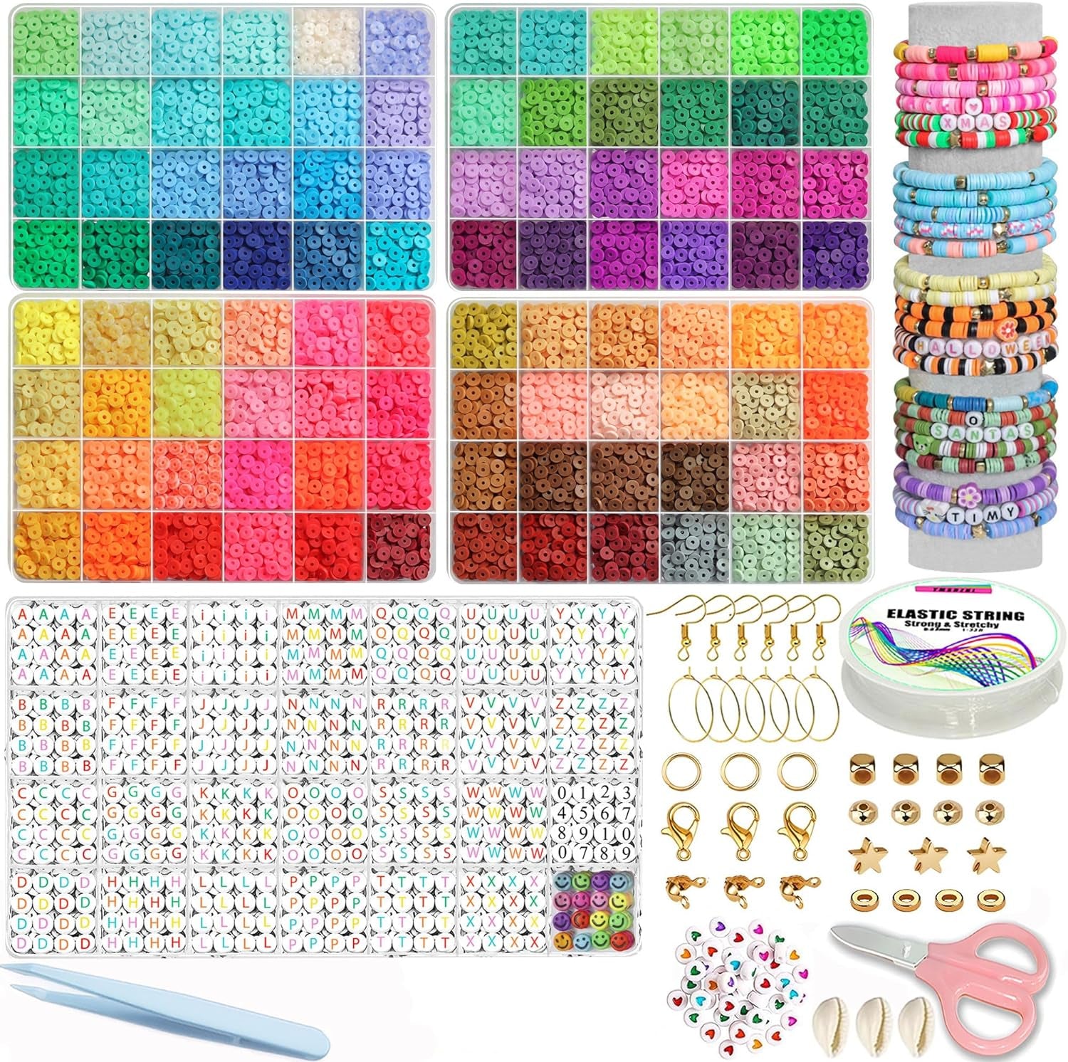 4300+ Clay Beads Bracelet Making Kit,24 Colors Flat Preppy Beads for Friendship Bracelets,Polymer Heishi Beads with Charms,Gifts Crafts Set for Girls 8-12