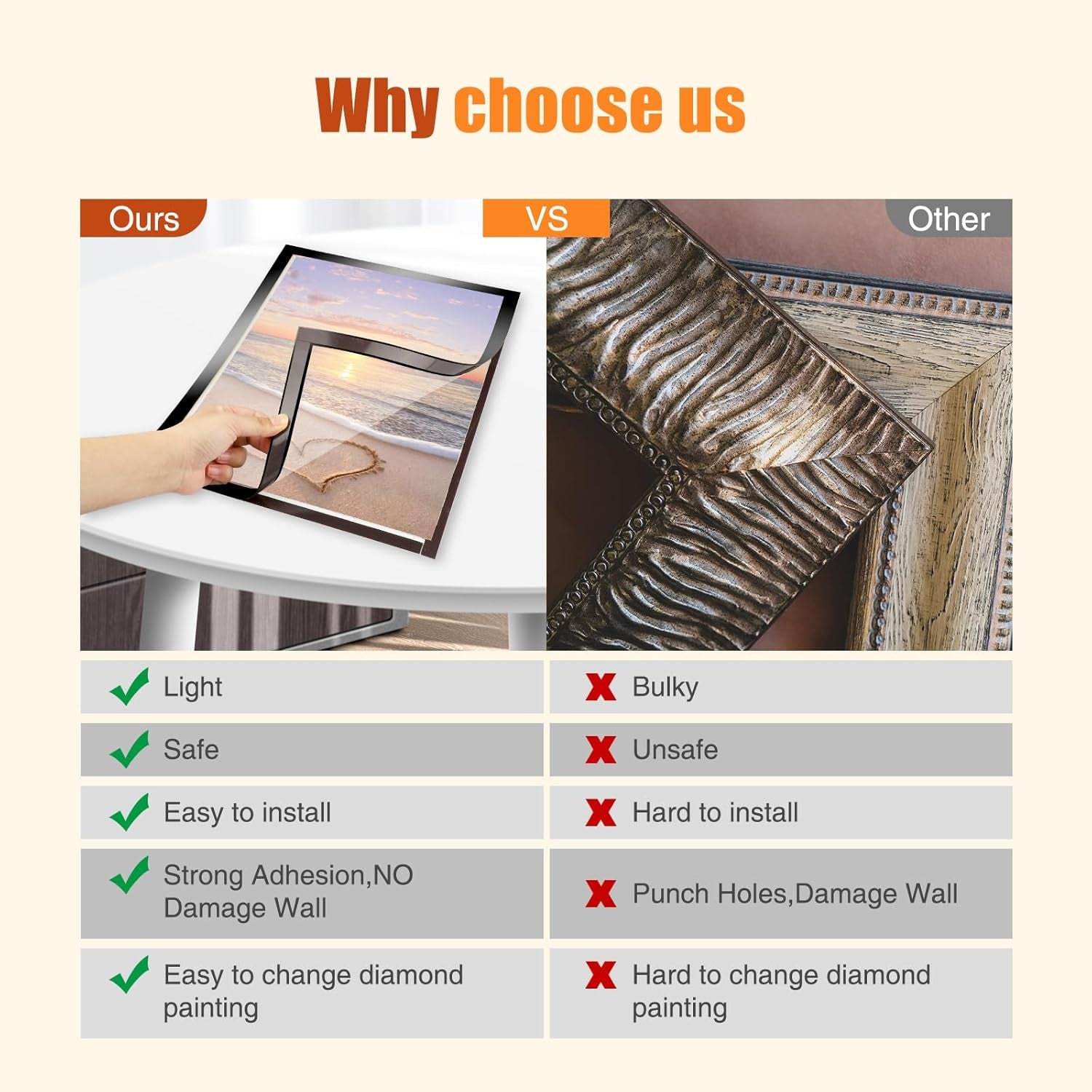 2Pack Diamond Painting Frames, Frames for 12X16In/30X40Cm Diamond Art Canvas, Magnetic Diamond Painting Frame Self-Adhesive, Diamond Art Frames for Wall Window Door (Black)