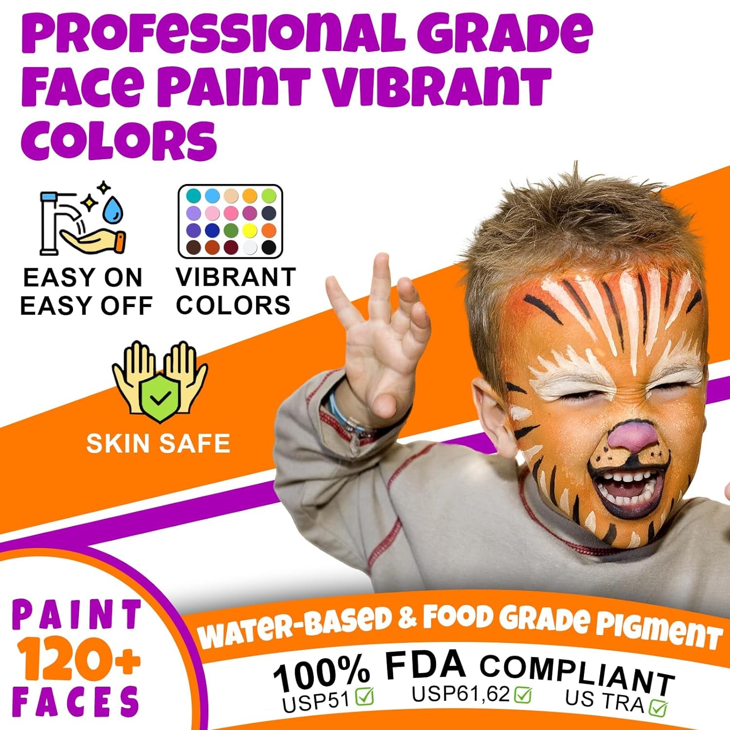 Face Painting Kit for Kids - 20 Colors Water Based Non Toxic Face Paint Kit, Professional Face Paint for Kids with Stencils &amp; Brushes - Parties, Birthdays, Halloween Face Body Makeup Kit