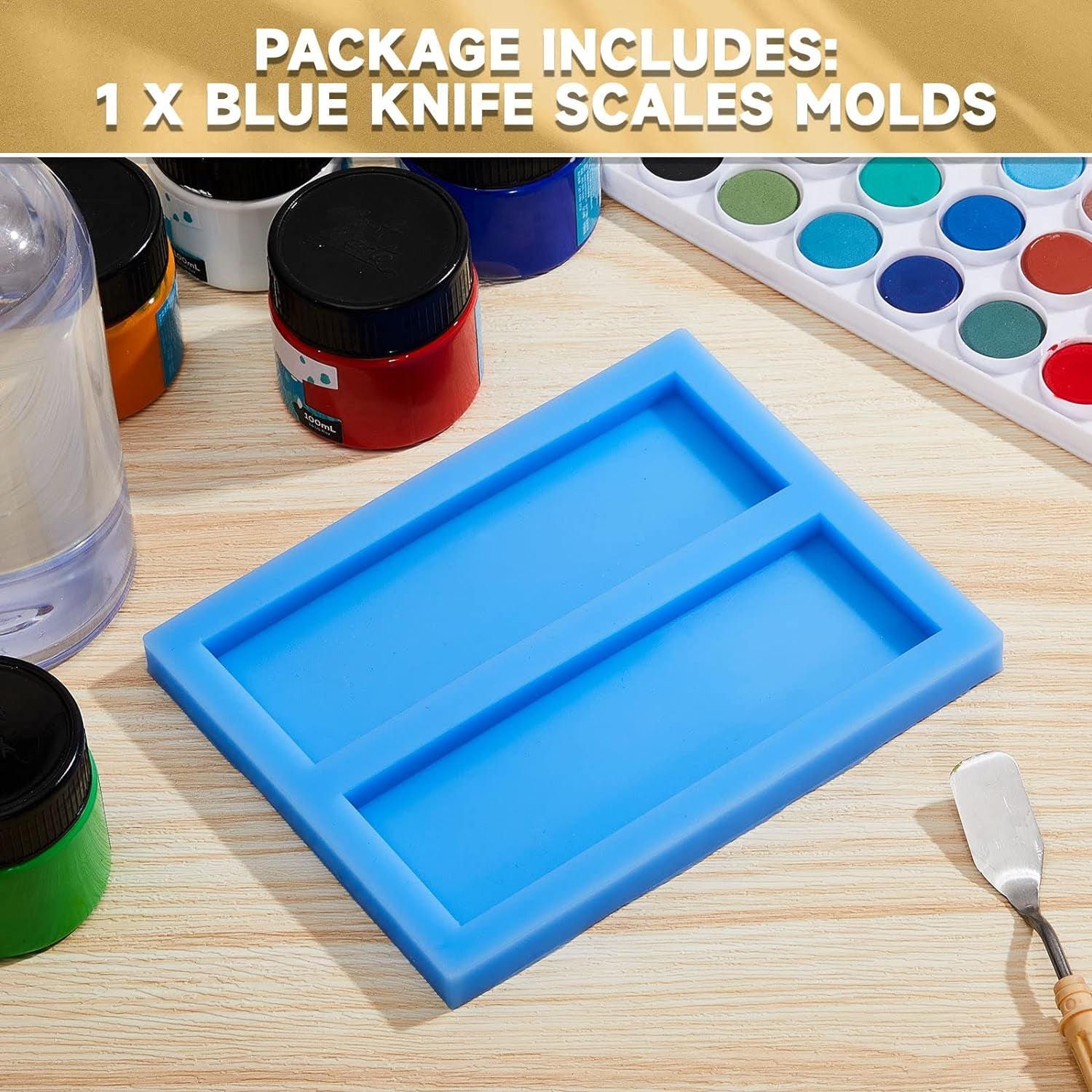 Double Cavity Silicone Knife Scale Mold Casting Resin Knife Mold for Bottle Stopper DIY Craft Making Supplies, 0.4 X 2 X 6 Inches, Blue (2)