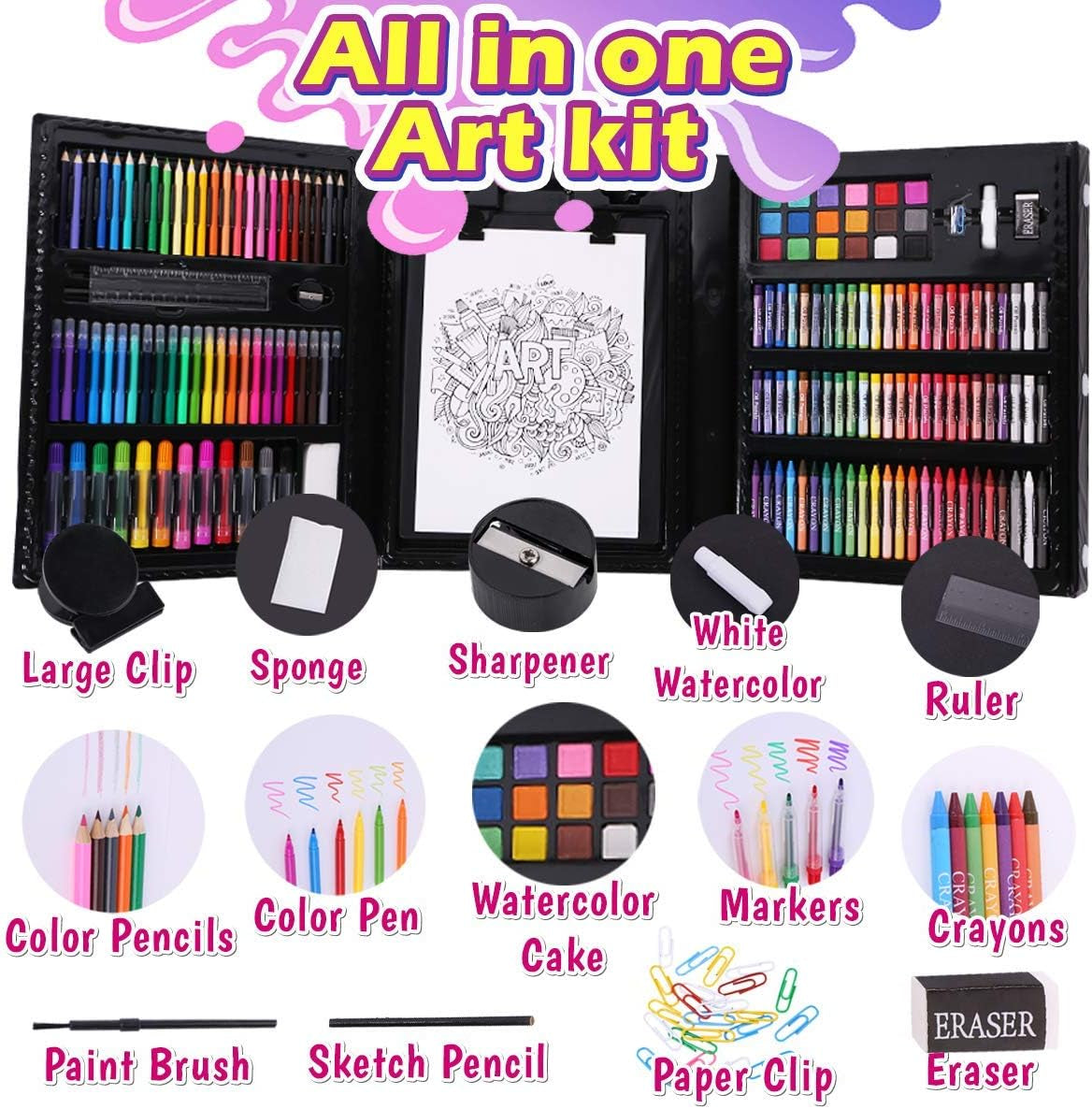Drawing Painting Art Set for Kids - 238 Pieces Paint Makers Coloring Set School Supplies Kit Sketch Pad Easel Oil Pastels Crayons Watercolor Pencils Markers Toddler Boys Girls Age 3 4 5 6-12