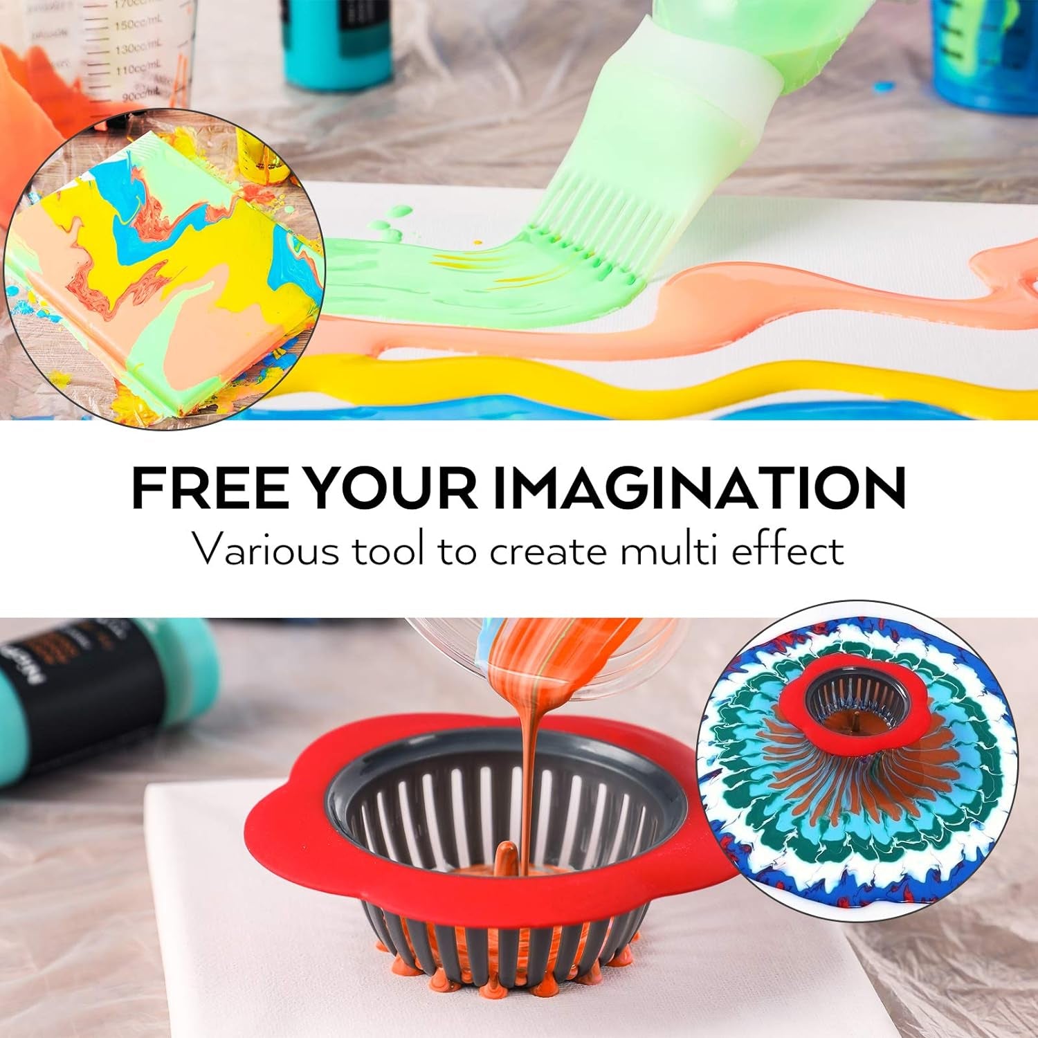 Acrylic Pouring Kit, Artist Starter Supplies Including 19 Colors Acrylic Paints,Pouring Medium, Silicone Oil, Canvases, Gloves, Strainers, Mixing Stick, Instructions for Flow DIY Painting