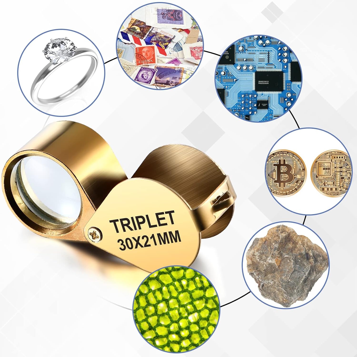 3 Pieces Magnifying Glass 30X 40X 60X Jewelers Loupe Illuminated Jewelers Eye Loupe Foldable Loupe Magnifier with Light Diamond Magnifying Glass for Gems Jewelry Coins Stamps Watches