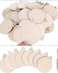 60PCS 3.5" DIY Wooden Christmas Ornaments Unfinished Predrilled Wood Slices Circles for Crafts round Centerpieces Discs Holiday Hanging Decorations