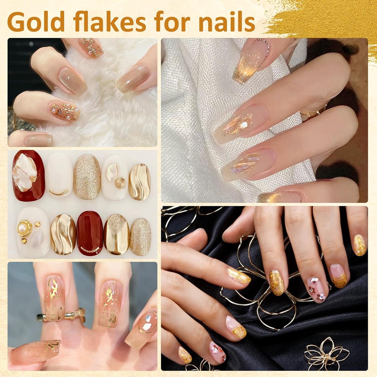 Gold Foil Flakes for Resin -15G, Jewelry Making, Imitation Gold Foil Flakes Metallic Leaf for Nails, Painting, Crafts, Slime and Resin Jewelry Making (Gold, Silver, Copper Colors)