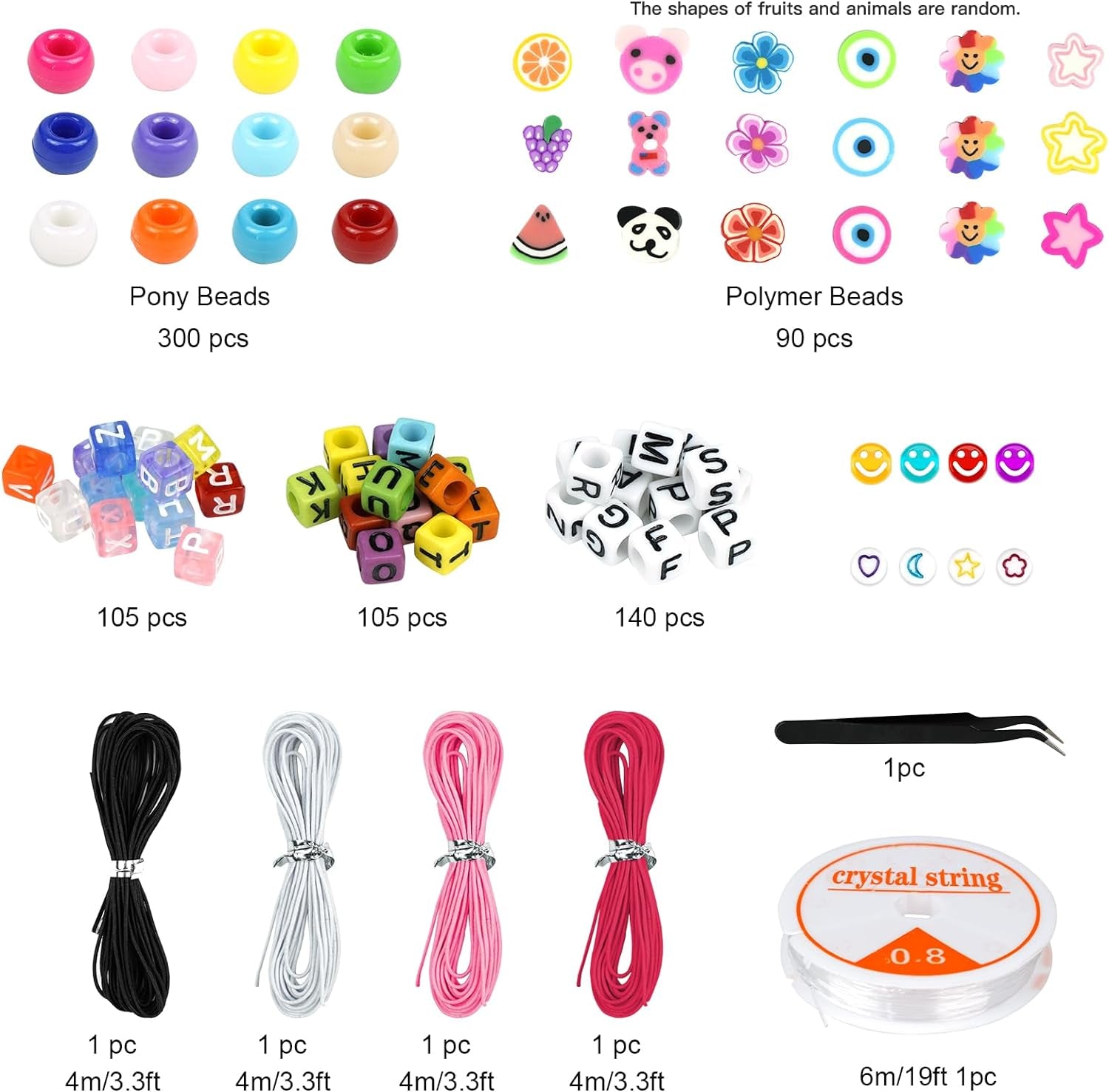 Bracelet Making Kit, Beads for Bracelets Making Pony Beads Polymer Clay Beads Smile Face Beads Letter Beads for Jewelry Making, DIY Arts and Crafts Gifts Toys for Girls Age 6-12