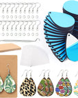 Sublimation Earring Blanks Bulk - 30 Pcs Wood Earrings Blanks with Blue Protective Film - Unfinished MDF Teardrop Earrings for Sublimation Printing with Template, Weeder, Hooks, Jump Rings