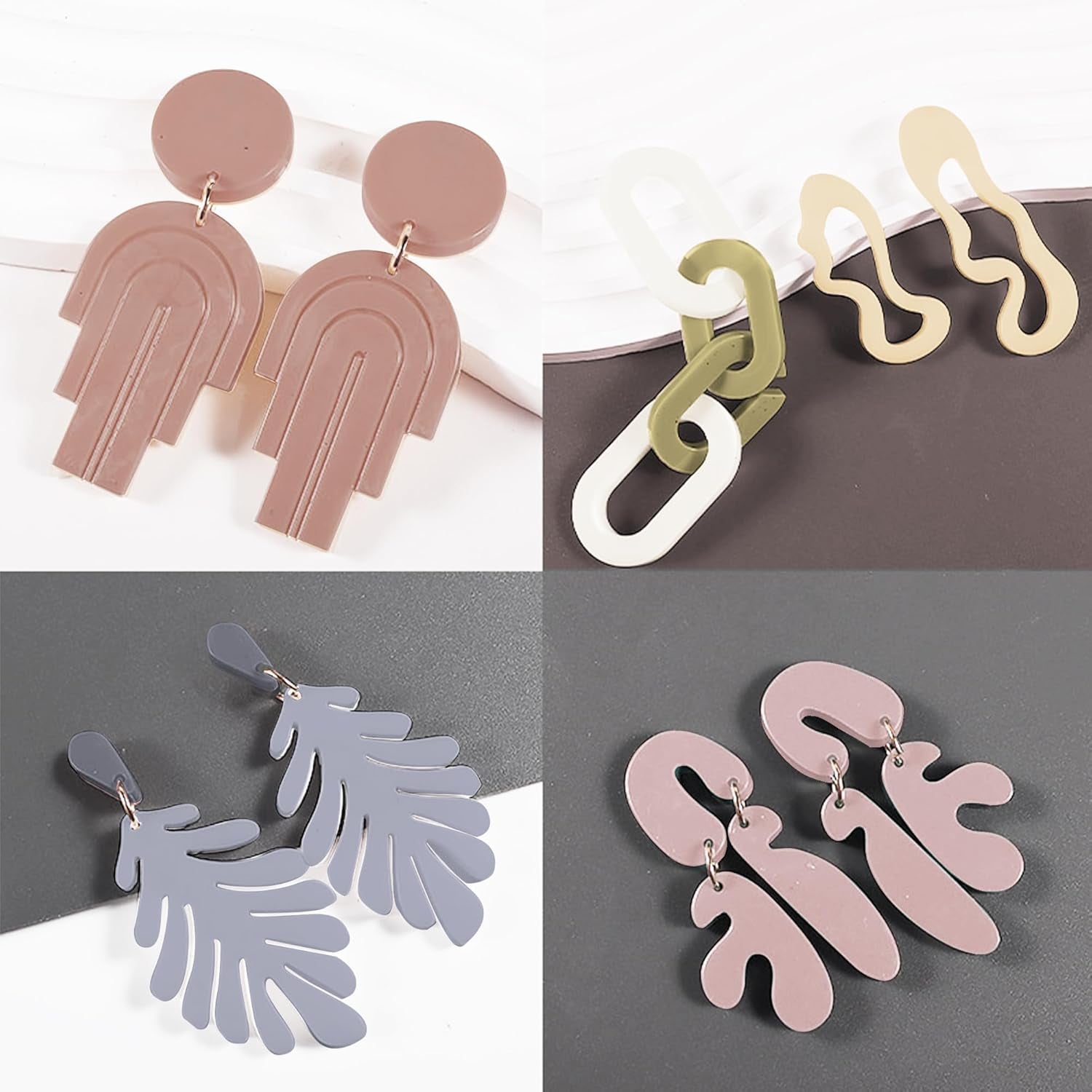 44PCS Resin Earring Molds, Silicone Molds for Epoxy Resin, Geometrical Flower Leave Heart Shaped Epoxy Silicone Casting Molds for Jewelry Pendant Keychain Charm, Resin Epoxy Kit