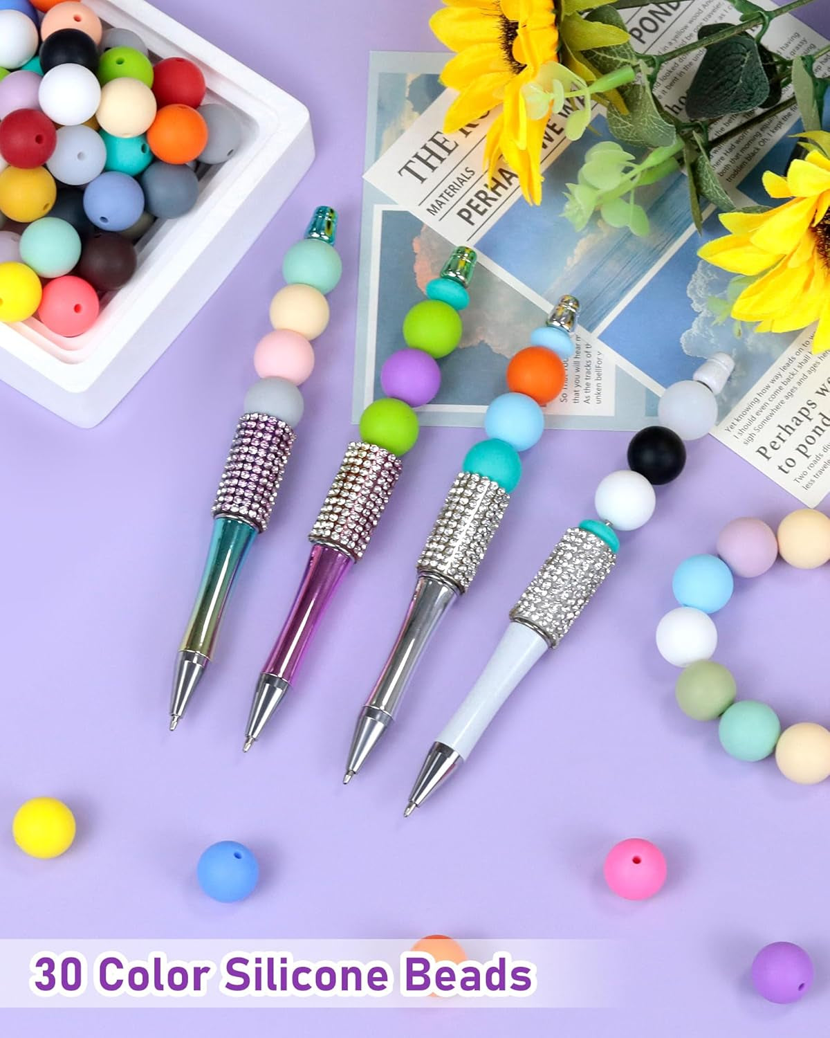 150PCS  Silicone Beads, 30 Colors 15Mm Silicone Beads Bulk for Keychain Making,Focal Beads Rubber round Bulk Beads Mixed Color Silicone Beads for DIY Crafts Making