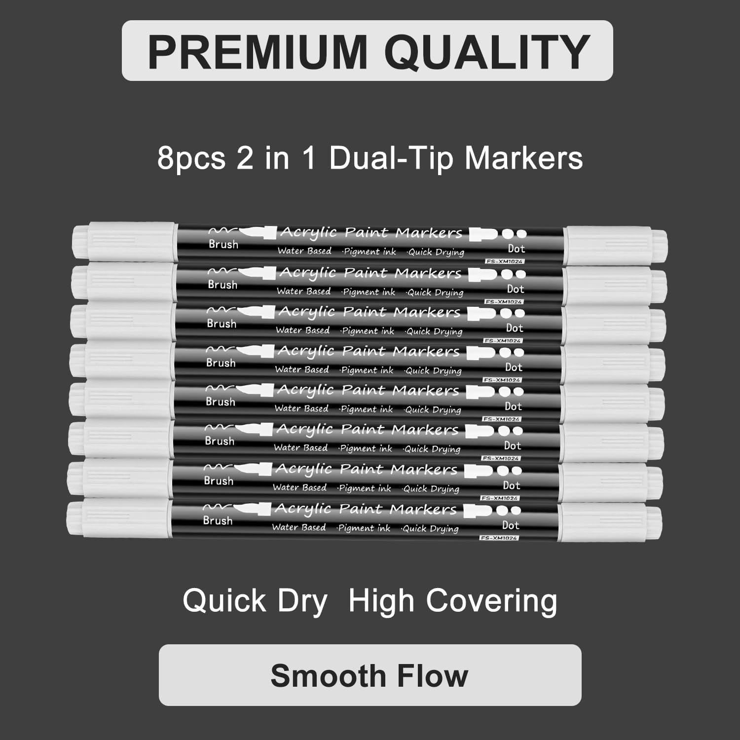 Dual Tip White Paint Pens White Acrylic Markers for Rock Painting,Ceramic,Glass,Wood,White Acrylic Paint Markers 8Pcs (White-8 Pack)