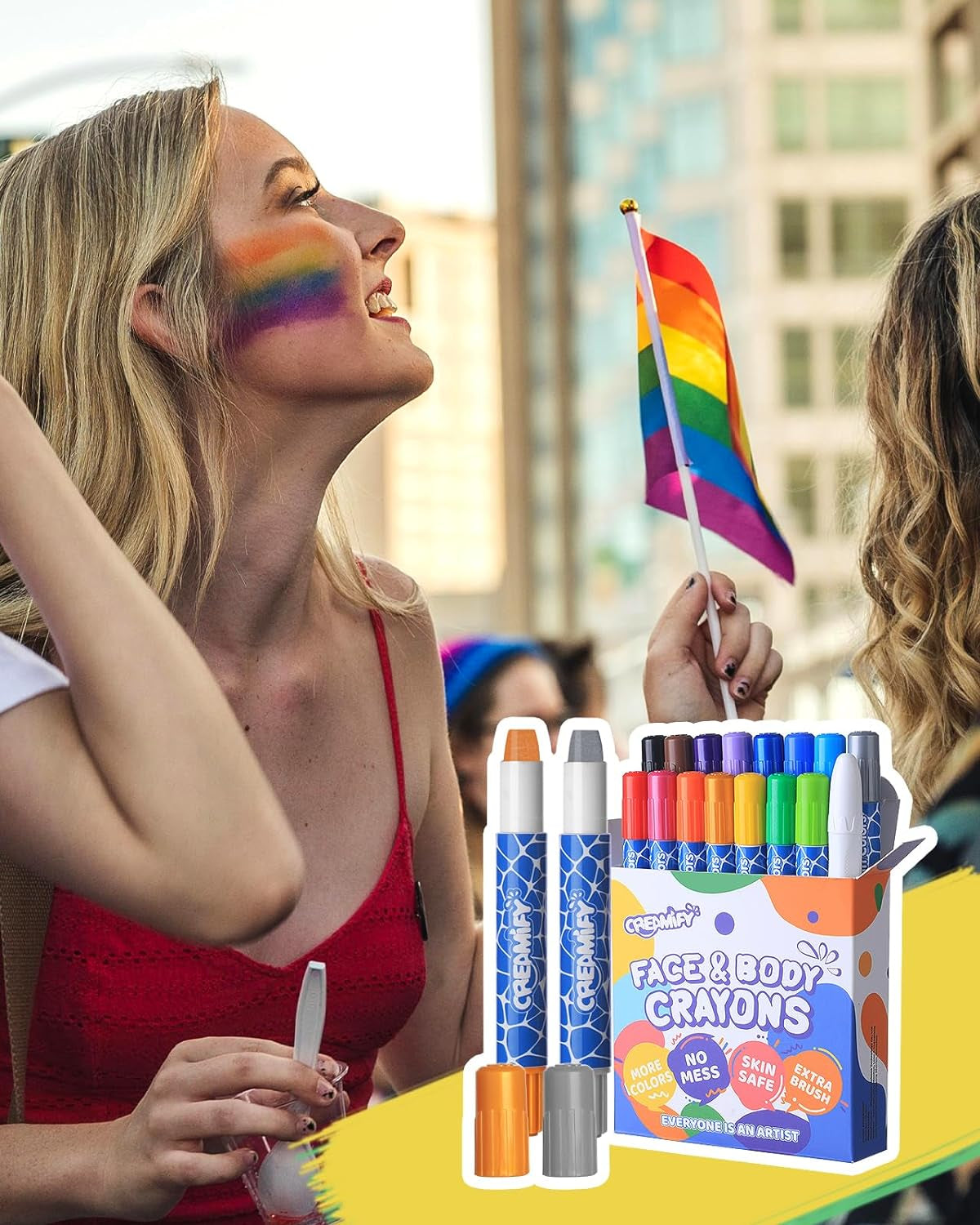 Rainbow Colors Face Painting Kits- 16 Colors Twistable Face Paint Marker Sticks with 2 Brushes, LGBT Washable Face Paint Crayons Kit, Birthday, Pride Day