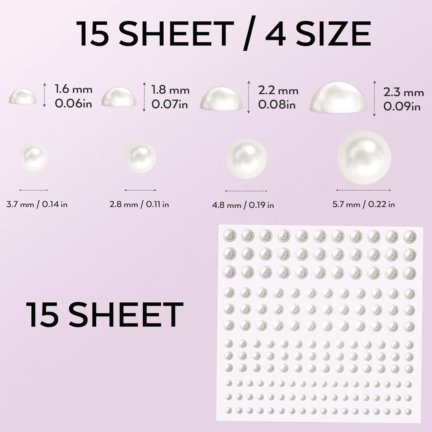 2475 PCS Pearl Stickers Self Adhesive,  4 Size Stick on Makeup Pearl Gem White Jewel Decor for Face, Body, Nail, Hair, Phone Art Craft Scrapbooking Embellishments Assorted Size 3Mm/4Mm/5Mm/6Mm