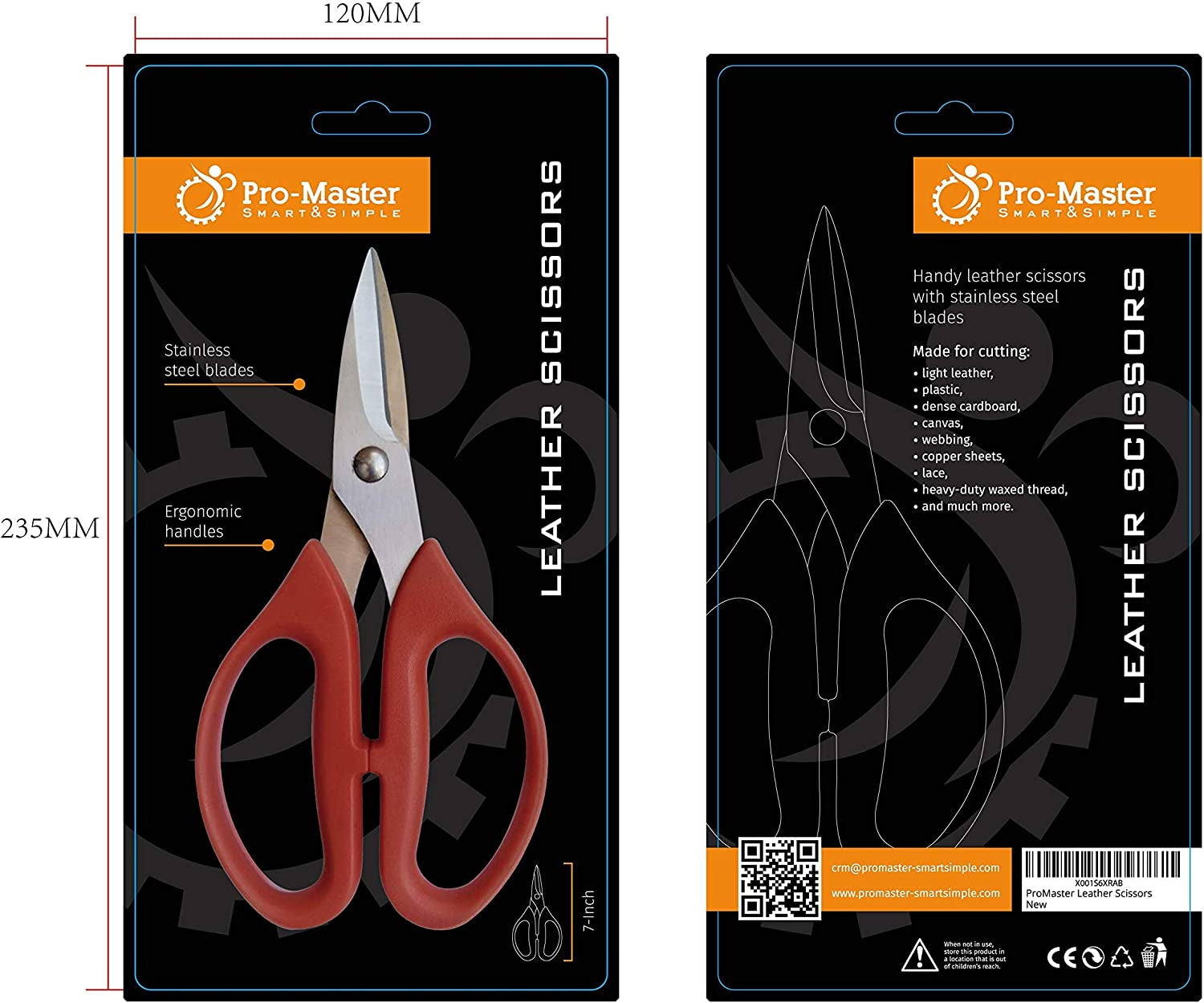 Leather Scissors. Small, Sharp Stainless Steel Durable Blades - Effortless Cutting - Large Comfortable Shears for Crafting, Sewing, Clay Bead Kit, Tailor, Belts, Fabric, Cotton, Cloth, Office, Home