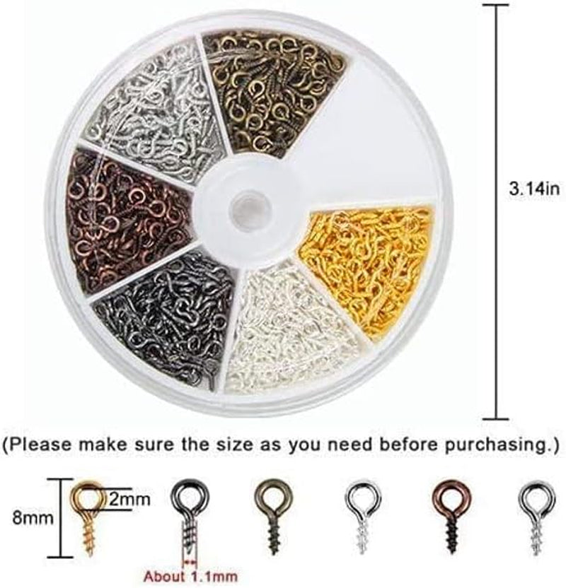 6 Color 600-1200Pcs Small Screw Pins, Threaded Silver Clasps and Hooks for Jewelry Making (600)