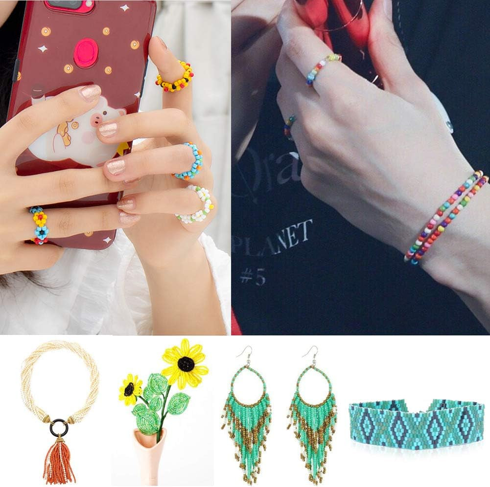 13200Pcs Glass Seed Beads Small Craft Beads Small Beads for DIY Bracelet Necklaces Crafting Jewelry Making Supplies with Two 0.6Mm Clear Bracelet String (3Mm, 550 per Color, 24 Colors)