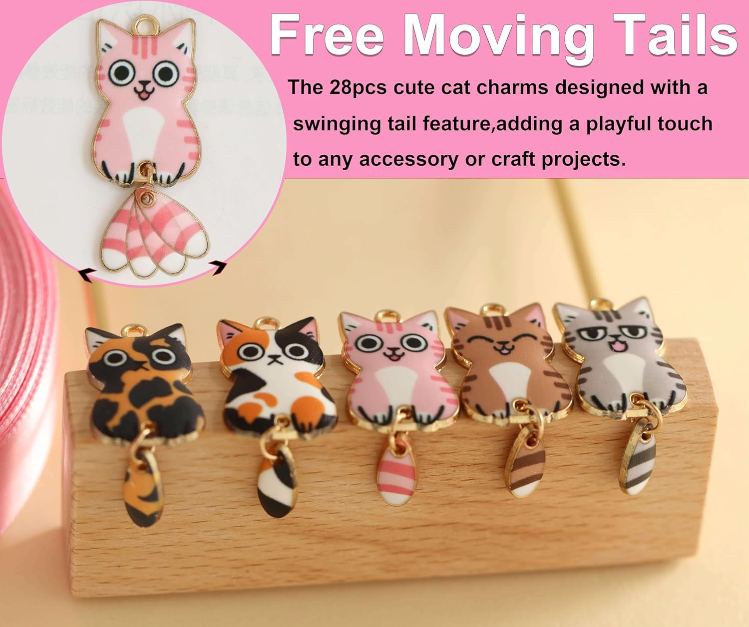 28 Pieces Enamel Cat Charms with Swinging Tails for Jewelry Making and Crafting - Cute Animal Charm for Bracelets Earrings Necklaces Crafts (28Pcs Cat-B)