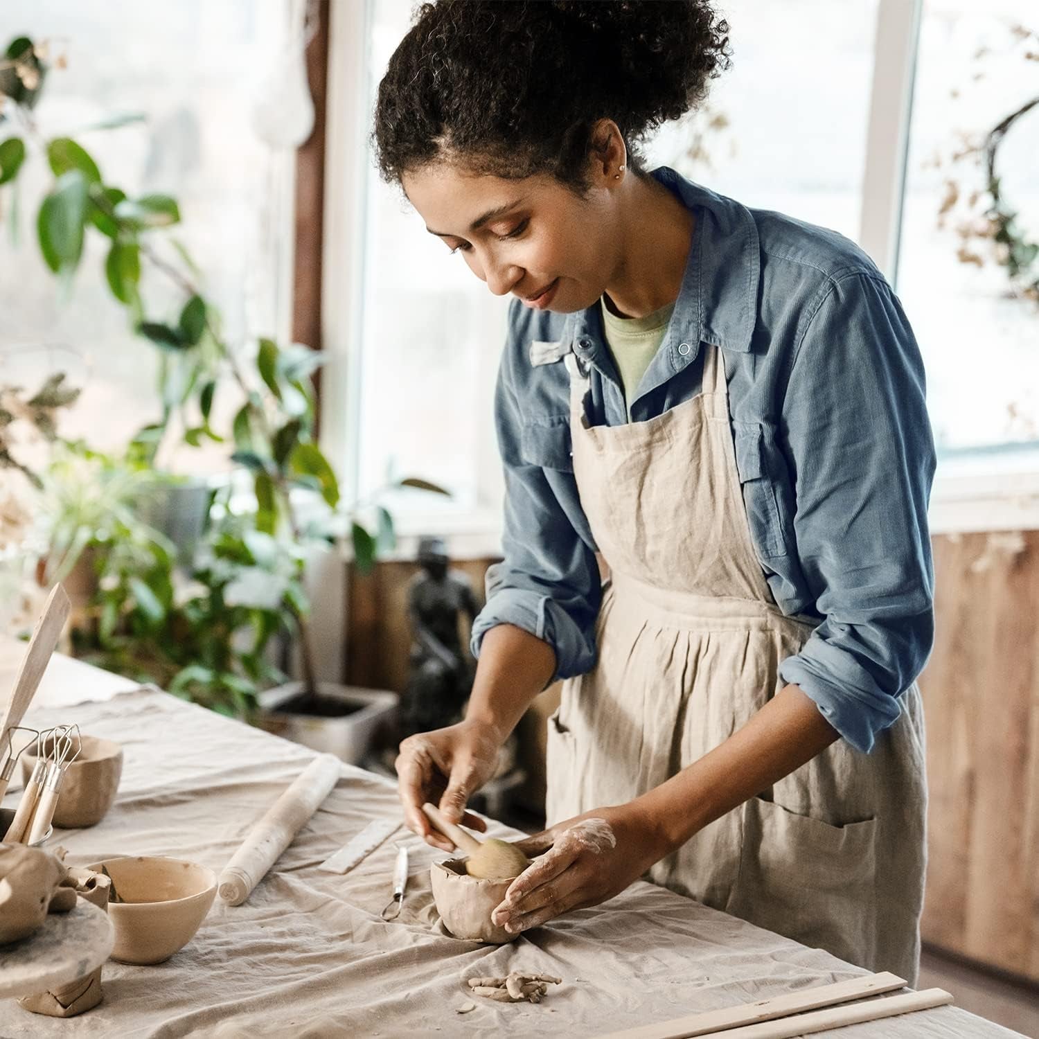 Pottery &amp; Polymer Clay Tools, 42-Piece Sculpting Set, Steel Tip Pottery Tools with Wooden Handles, Craft Kit for Pottery Modeling, Carving