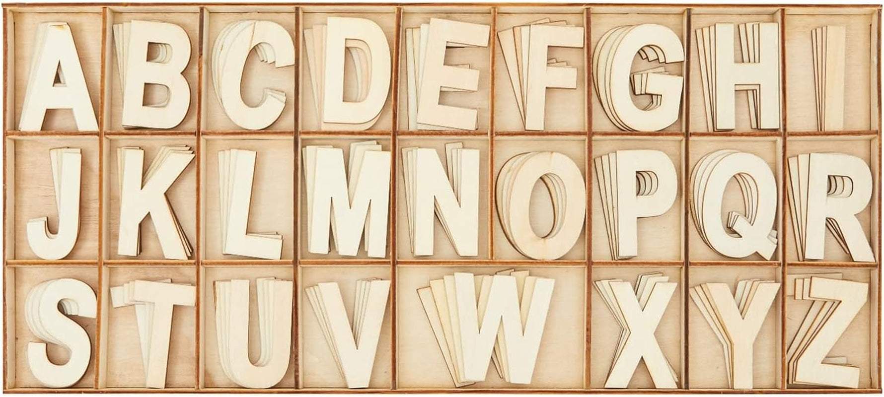 2-Inch Wooden Alphabet Letters for Arts and Crafts, 4 Sets Uppercase Abcs with Sorting Tray, Sign Letters for Adults, Natural Color (104 Pieces)