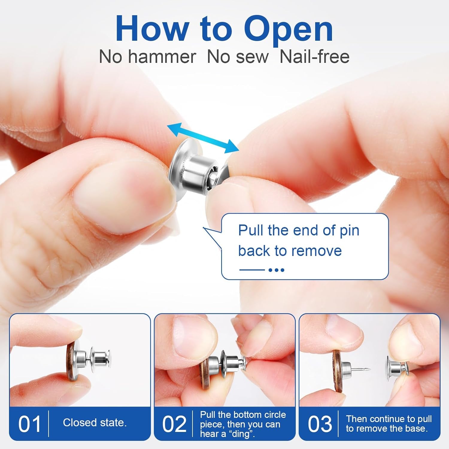 12 Sets Button Pins for Loose Jeans, No Sew and No Tools Instant Replacement Snap Tack Pant Button,  Reusable and Adjustable Metal Pants Button Tightener