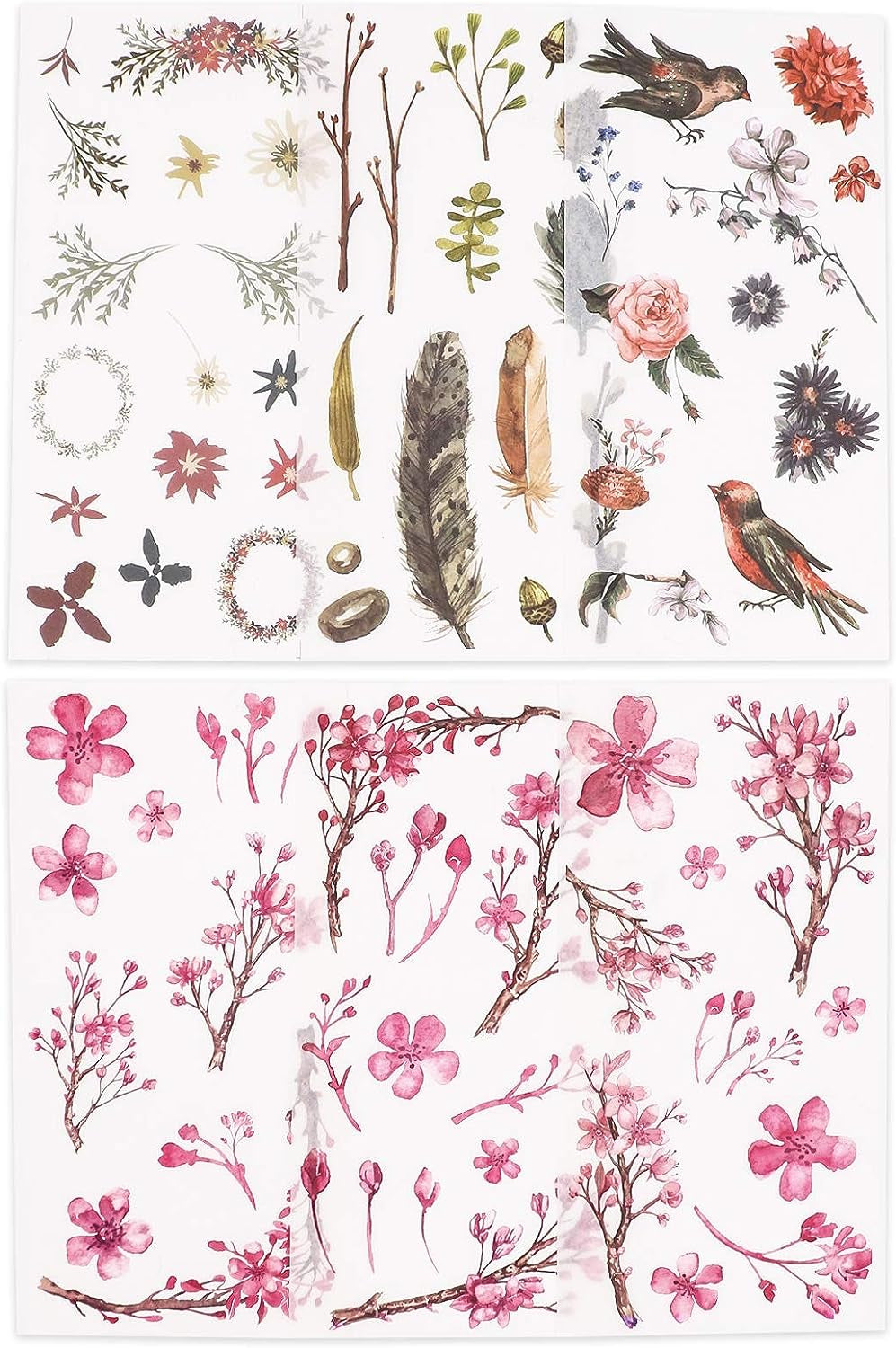 Watercolor Birds and Flowers Stickers Set - Decorative Sticker for Scrapbooking, Kid DIY Arts Crafts, Album, Bullet Journaling, Junk Journal, Planners, Calendars and Notebook